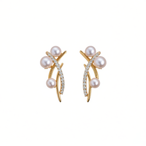 Orecchini Chopard E1596 in oro con perle e diamanti, da donna, minimalisti, per l'uso quotidiano - Product Image 1