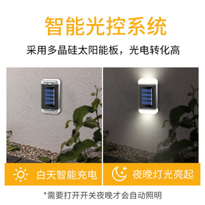 Lampe murale solaire LED pour extérieur, jardin, villa, cour, lumière blanche chaude, colorée, RGB, 6 à 12 heures d'éclairage continu - Product Image 5