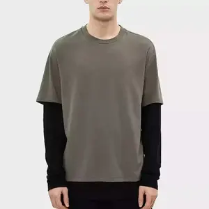 new design Men`s T shirts Blank Spliced Sleeve Tee Shirt Unisex Double Layer Long Sleeve Contrast Stitch T Shirt