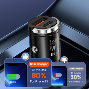 Nhỏ Nhất Kim Loại Nhôm Kép USB Loại C Xe Sạc 30W Nhanh Chóng Sạc USB C Xe Sạc Adapter Với Xử Lý - Product Image 5