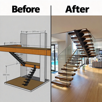 Escalier rectangulaire moderne en acier et bois à poutre unique, modèle 3D pour villa, dessin CAO, prix usine