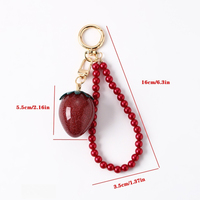 Kpop Fruit Charms Dames Kers Sleutelhanger Parel Kralen Sleutelhanger Hart Decor Luxe Auto Handtassen 3d Hangers Valentijnsdag Cadeau