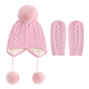 HJH445 nouveaux chapeaux d'hiver pour bébé, <span class=keywords><strong>Bonnet</strong></span> <span class=keywords><strong>Bonnet</strong></span> pour garçons filles, <span class=keywords><strong>Bonnet</strong></span> en tricot, pompons, accessoires pour nouveau-né, articles chauds pour oreilles, ensemble de gants pour enfants - Product Image 5