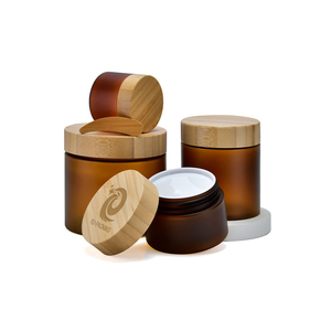 Barattolo per Crema Cosmetica in <span class=keywords><strong>Plastica</strong></span> Ambrata Opaca <span class=keywords><strong>con</strong></span> Coperchio in Bambù, Personalizzabile <span class=keywords><strong>con</strong></span> Logo, 50g 150g 200g 250g 500g 600g, per Scrub Corpo e Burro Corpo - Product Image 1