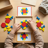 Set Balok Pola Edukatif Kayu dengan Kartu - Puzzle Bentuk Geometris Montessori & Alat Bantu Matematika untuk Anak Usia 2-4 Tahun