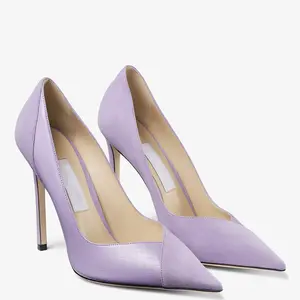 Tendance cuir violet épissage supérieur conception bout pointu forme talon haut femme pompe chaussures