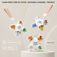 Organisateur de pilules Clover Cross à 4 compartiments, boîte à médicaments portable de voyage avec cordon en silicone, étanche à l'humidité, sans BPA, logo personnalisé, vente en gros