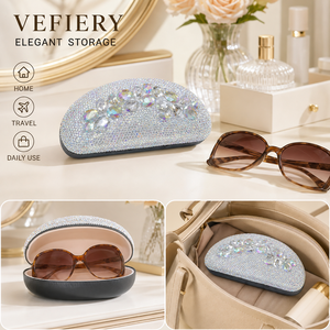 VEFIERY Estuche para gafas de sol cuadrado con diamantes de imitación, estuche brillante para gafas, caja de almacenamiento de viaje, regalo duro para mujeres y hombres - Product Image 6