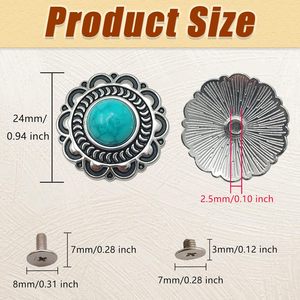 Pcs Turquoise <b>Buttons</b> Sunflower Decorative Buckles Round Conchos Screw Back <b>Buttons</b> For DIY Leather Accessories Green - Product Image 2