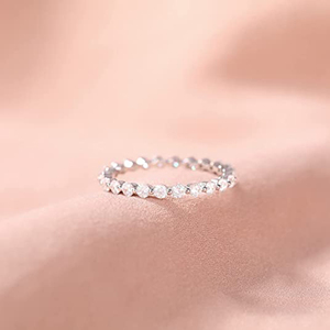 Anillos de Boda CANNER de 2 mm con Circonita Cúbica, Anillos de Compromiso Apilables de Eternidad Completa, Plata de Ley S925 - Product Image 3