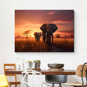 Impresión en Lienzo Personalizada, Pintura al Óleo de Elefante Africano, Imagen de Paisaje al Atardecer, Impresión para Sala de Estar, Arte Natural para Pared - Product Image 3