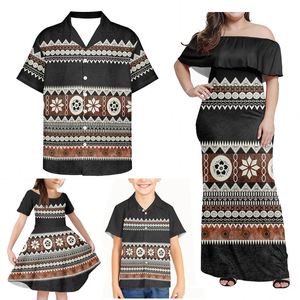 Tenues assorties pour famille pour anniversaire, ensemble de vêtements pour mère, fils, papa, filles, vert Tribal polynésien, tissu imprimé - Product Image 3