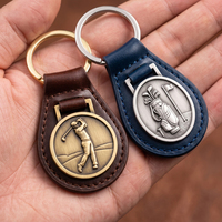 Porte-clés en métal et cuir de haute qualité, motif balle de golf, logo personnalisé en relief, cadeau promotionnel d'entreprise, luxe