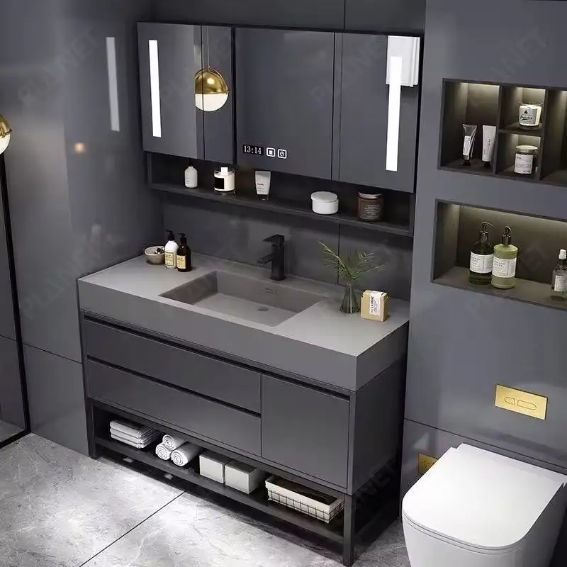 Stile europeo antico personalizzato antiqu marmo PVC lusso bagno vanità con doppio lavabo a mano