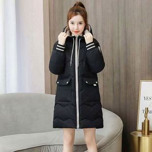 Veste d'hiver pour femmes, mi-longue, à capuche, en coton, épaisse, chaude et légère - Product Image 1