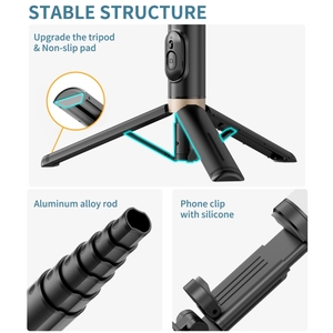 Barato Wholcsale Q12 diseño oculto reforzado inalámbrico portátil Control remoto trípode Selfie Stick - Product Image 3