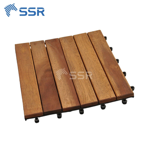 Dalles de terrasse en bois d'acacia brun à 6 lattes, dalles de sol extérieures à emboîtement, dalles de pavage pour jardins et zones de piscine - Product Image 2