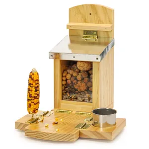 Alimentador de esquilos de madeira, caixa alimentadora para esquilos, sem montagem, estações de alimentação de moscas com espinheiro de milho para jardim externo