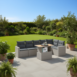 <b>Grey</b> Rattan Garden Sofa Set 6 Seater Outdoor Furniture Contemporary Design Wicker <b>Frame</b> - Product Image 2