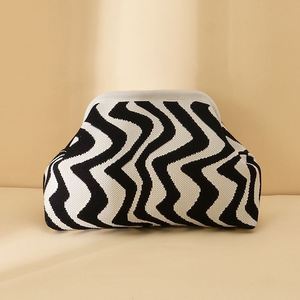Customized Logo Women's Knitted Clutch Clamp Bag Large Capacity Wavy Knitted Casual Clutch Woven Clip <b>Storage</b> Cosmetic Bag - Product Image 6