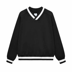 Campus Style 380 Gsm 100% Cotton <b>Mens</b> V Neck Sweatshirt Contrast Stitch <b>Hoodie</b> Longsleeve Cropped Boxy Sudadera Personalizada - Product Image 3