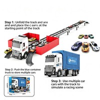 Circuit de course de camions transporteurs pour tout-petits, ensemble de jeu pliable et déformable, camion porte-conteneurs avec voitures en alliage pour garçons et filles, cadeau