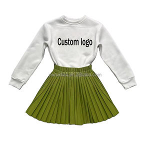 Automne nouveaux produits 2023 enfants jupe en cuir ensemble filles à manches longues pull jupe plissée PU <span class=keywords><strong>Mini</strong></span> jupe en cuir ensemble vêtements - Product Image 2