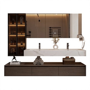 Juerte Modern Wall Mounted Double Sink <b>Bathroom</b> Vanity Set with <b>LED</b> <b>Mirror</b> Stone Basin Cabinet - Product Image 4