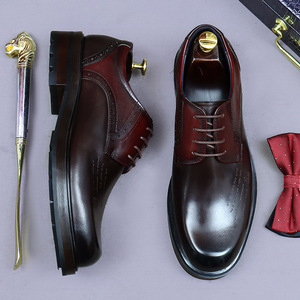 Chaussures habillées décontractées pour hommes à bout rond, style britannique, en cuir de vachette multicolore, chaussures de marié - Product Image 4