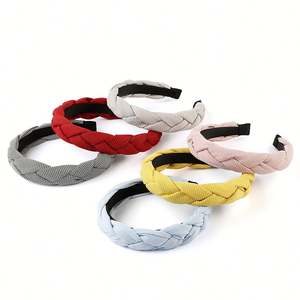 New Lightweight Adjustable Cotton Fabric Crossed <b>Headband</b> Women's Twist Braid Flannel Solid Color Plaid Wide-edged Hair - Product Image 5