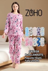 Pigiama da donna in morbido pile, set con maniche lunghe, stampa cartoon, abbigliamento da notte invernale, girocollo, vita elasticizzata, casual. - Product Image 3