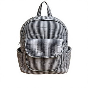 Pure Cotton Quilted Red white striped <b>school</b> <b>backpack</b> kids bookbag student daypack lightweight adjustable adult casual rucksack - Product Image 3