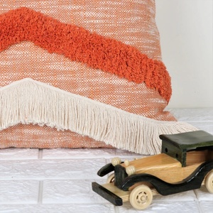 Funda de Cojín con Textura Crewel Hecha a Mano, Estilo Boho, Color Marfil y Naranja, con Flecos y Ribete de Encaje, para Sofá, Hotel, Decoración del Hogar - Product Image 6