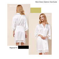 FUNG 3031 Bata de Estilo Kimono de Satén Sedoso para Mujer, Talla Grande, Térmica, Sólida, Simple, Hasta la Rodilla, para Novia o Dama de Honor, con Ribete de Encaje