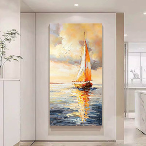 Hand Painted Oil Painting Seascape Sailboat Sunset Wall Art Unframed <b>Canvas</b> Home Decor Entrance Hallway Artwork - Product Image 3