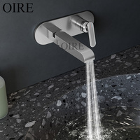 Robinet de lavabo mural à double trou, finition nickel brossé, économie d'espace, eau chaude et froide, Kaiping Oire Brass