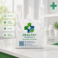 Sac T-shirt personnalisé imprimé pour pharmacie, sac de transport jetable en PEHD, sac de courses pour la vente au détail médicale et l'emballage en pharmacie
