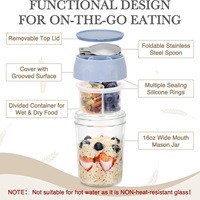 Gobelet portable en verre simple et grande capacité pour overnight oats, salades, yaourts et petit-déjeuner, avec couvercle hermétique, design moderne et minimaliste