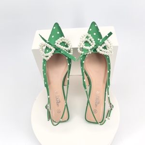 Sandali Estivi Sexy Verdi con Tacco a Spillo, Eleganti con Pois, Perle e Fiocco per Donne - Product Image 5