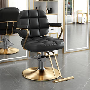 Fauteuil Professionnel <span class=keywords><strong>de</strong></span> Pédicure et Coiffure pour Salon <span class=keywords><strong>de</strong></span> Beauté Barbershop Noir-Or avec Inclinaison et Revêtement en Similicuir - Product Image 1