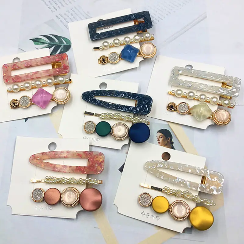 New retro pearl hair accessories crystal hair clip set hair accessories for wholesale