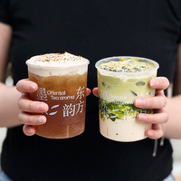 Gobelets en PP transparents personnalisés avec couvercle en forme de cœur, impression six couleurs, correspondance des couleurs Pantone, pour jus, smoothies, chaînes de cafés