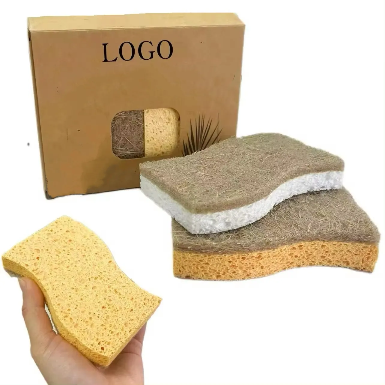 Customized Natural Plant Fiber Kitchen Sponges Dishcloth Coconut Scrubber