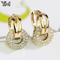 Boucles d'oreilles créoles YM tendance à double cercle pavé de zircons, en or et argent, entrelacées, pour femme, bijoux de mariage et de fête