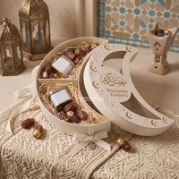 Caja de Regalo Biodegradable Hecha a Mano para Eid Mubarak, Caja de Lujo para Dátiles Dulces con Logotipo Personalizado en Relieve, Caja de Regalo para Ramadán con Forma de Luna y Ventana