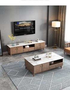 Ensemble <span class=keywords><strong>meuble</strong></span> TV et table basse en bois massif nordique, design moderne pour petites pièces, base <span class=keywords><strong>de</strong></span> rangement extensible avec tiroirs, <span class=keywords><strong>blanc</strong></span> - Product Image 4
