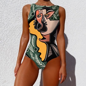 Produk Baru Pakaian Renang Wanita Cepat Kering Satu Potong Warna Cerah Desain Abstrak Modern Bikini Tanpa Lengan Bermotif Pakaian Renang Tahan Lama - Product Image 4