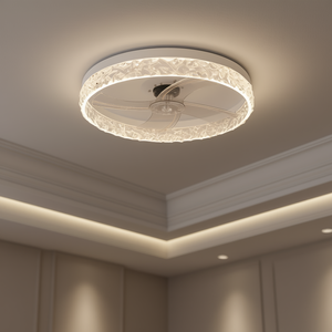 Ventilateur de plafond moderne à LED en acrylique, 6 vitesses, moteur silencieux, télécommande, intensité réglable, montage encastré pour salon - Product Image 2