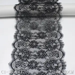 Dentelle de cils noire, 1-22cm, dentelle de cils, maille, non élastique, fabricants de dentelle