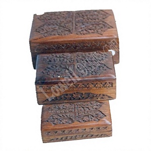 Hand-Carved Eco-Friendly <b>Wooden</b> Money Box with Intricate Floral Carvings Wall-Mounted <b>Rustic</b> Artisan Storage Case for Rings - Product Image 2